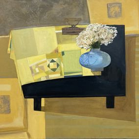 Painting, Daisies on Black Table, Arman Hayrapetyan