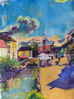 Painting, Dans les ruelles de Chablis, Linda Clerget