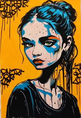 Gemälde, Sad girl in blue reflection, Stoz