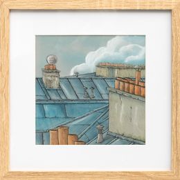 Gemälde, Série Toits Carré #16 - paysage figuratif toits urbains, Eddy Josse