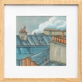 Peinture, Série Toits Carré #16 - paysage figuratif toits urbains, Eddy Josse