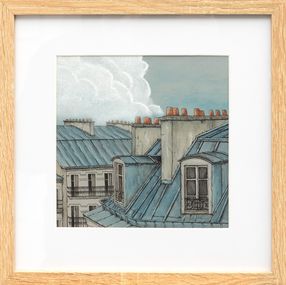 Peinture, Série Toits Carré #17 - paysage figuratif toits urbains, Eddy Josse