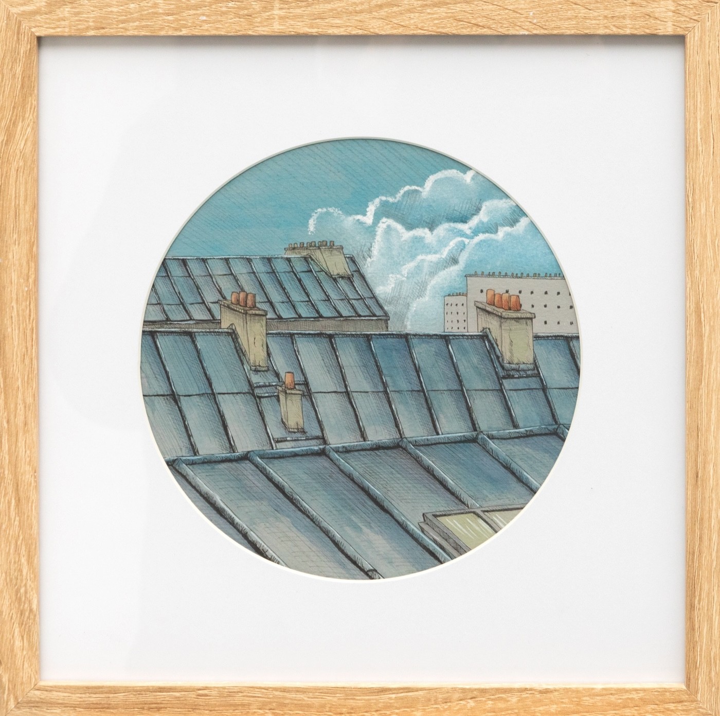 Eddy Josse, Série Toits Rond #14 - paysage figuratif toits urbains Eddy Josse, Série Toits Rond #14 - paysage figuratif toits urbains