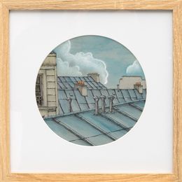 Gemälde, Série Toits Rond #12 - paysage figuratif toits urbains, Eddy Josse