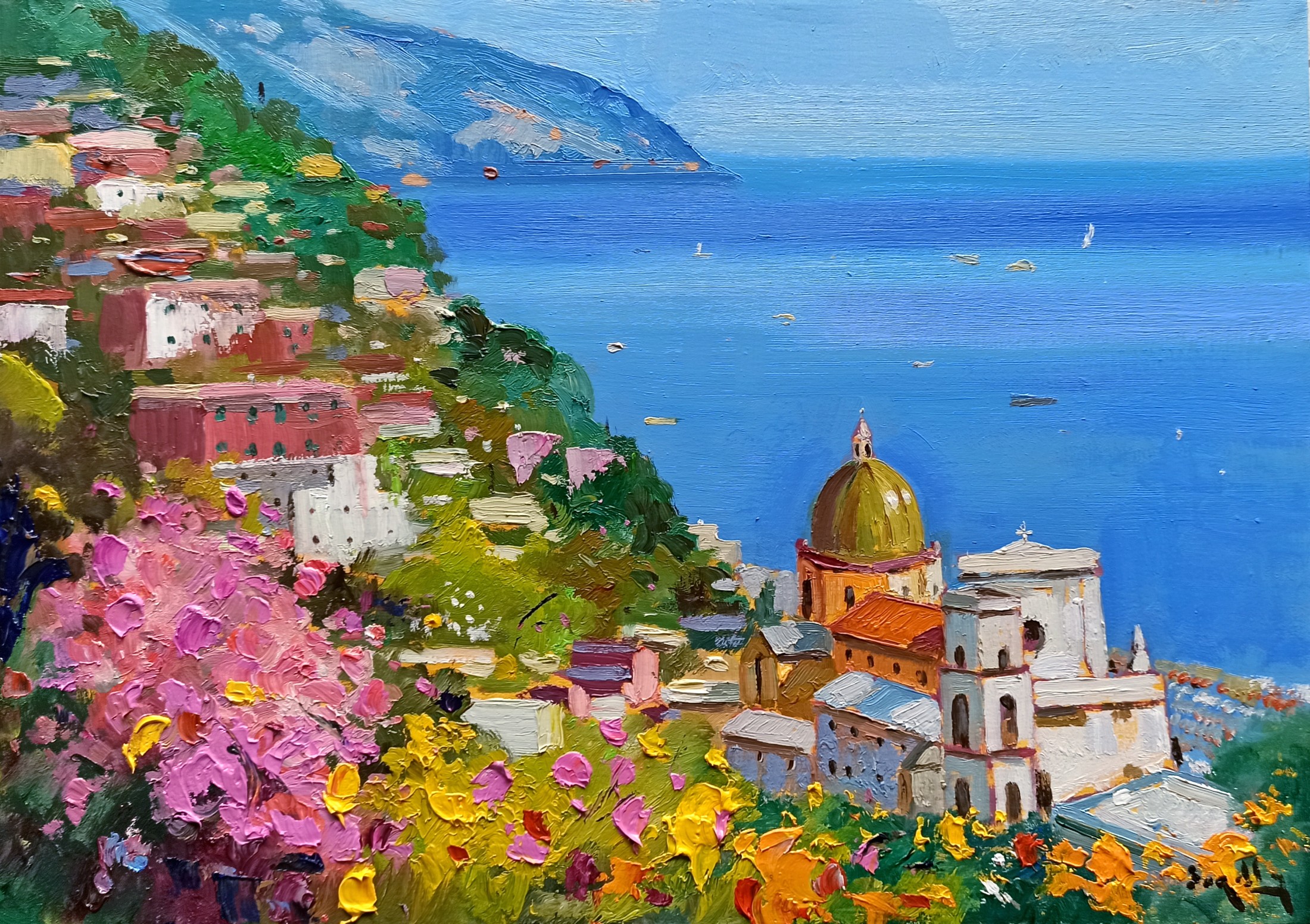 Andrea Borella, One day in Positano - Italy impressionist painting Andrea Borella, One day in Positano - Italy impressionist painting