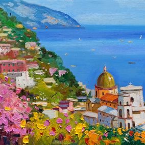 Painting, One day in Positano - Italy impressionist painting, Andrea Borella