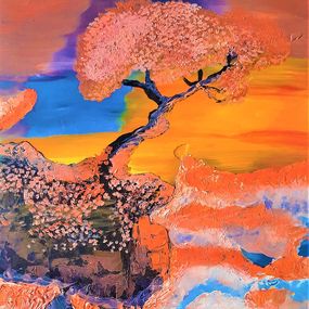 Painting, Sakura in the pink mist, Kat Zhivetin