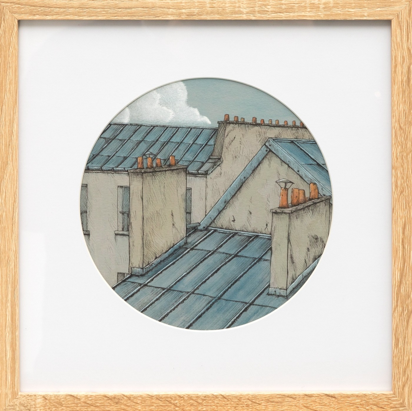 Eddy Josse, Série Toits Rond #10 - paysage figuratif toits urbains Eddy Josse, Série Toits Rond #10 - paysage figuratif toits urbains
