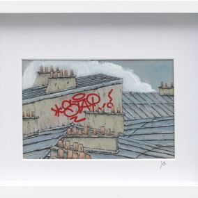 Peinture, Série Toits Rectangle #8 - paysage figuratif toits urbains, Eddy Josse
