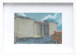 Peinture, Série Toits Rectangle #9 - paysage figuratif toits urbains, Eddy Josse