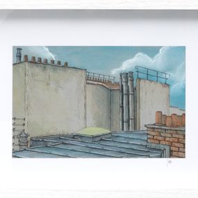 Pintura, Série Toits Rectangle #9 - paysage figuratif toits urbains, Eddy Josse