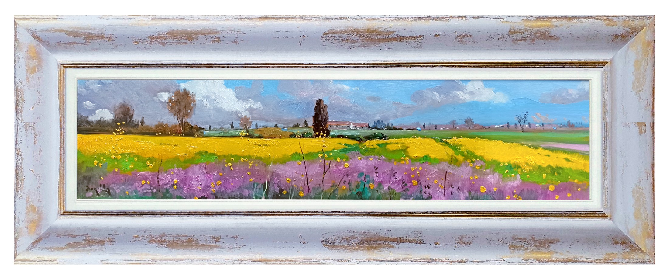 Andrea Borella, Countryside in bloom landscape - Tuscany painting & frame Andrea Borella, Countryside in bloom landscape - Tuscany painting & frame
