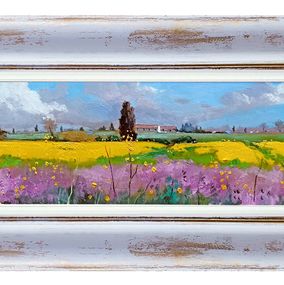 Peinture, Countryside in bloom landscape - Tuscany painting & frame, Andrea Borella