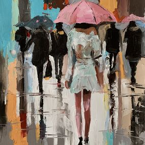 Painting, Woman with umbrella in a rainy city, Schagen Vita