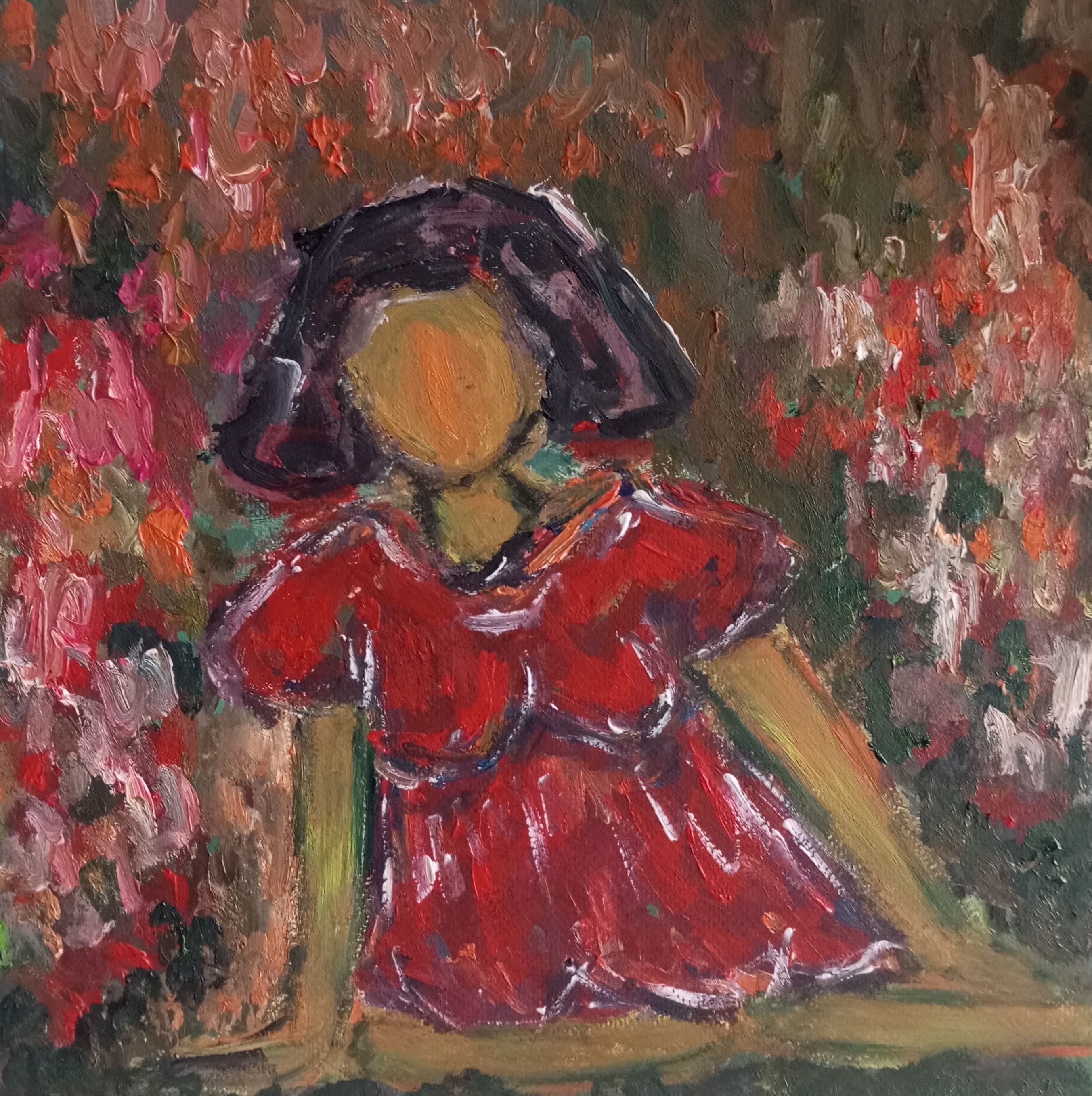 Natalya Mougenot, Woman in a red dress in the garden full of roses Natalya Mougenot, Woman in a red dress in the garden full of roses
