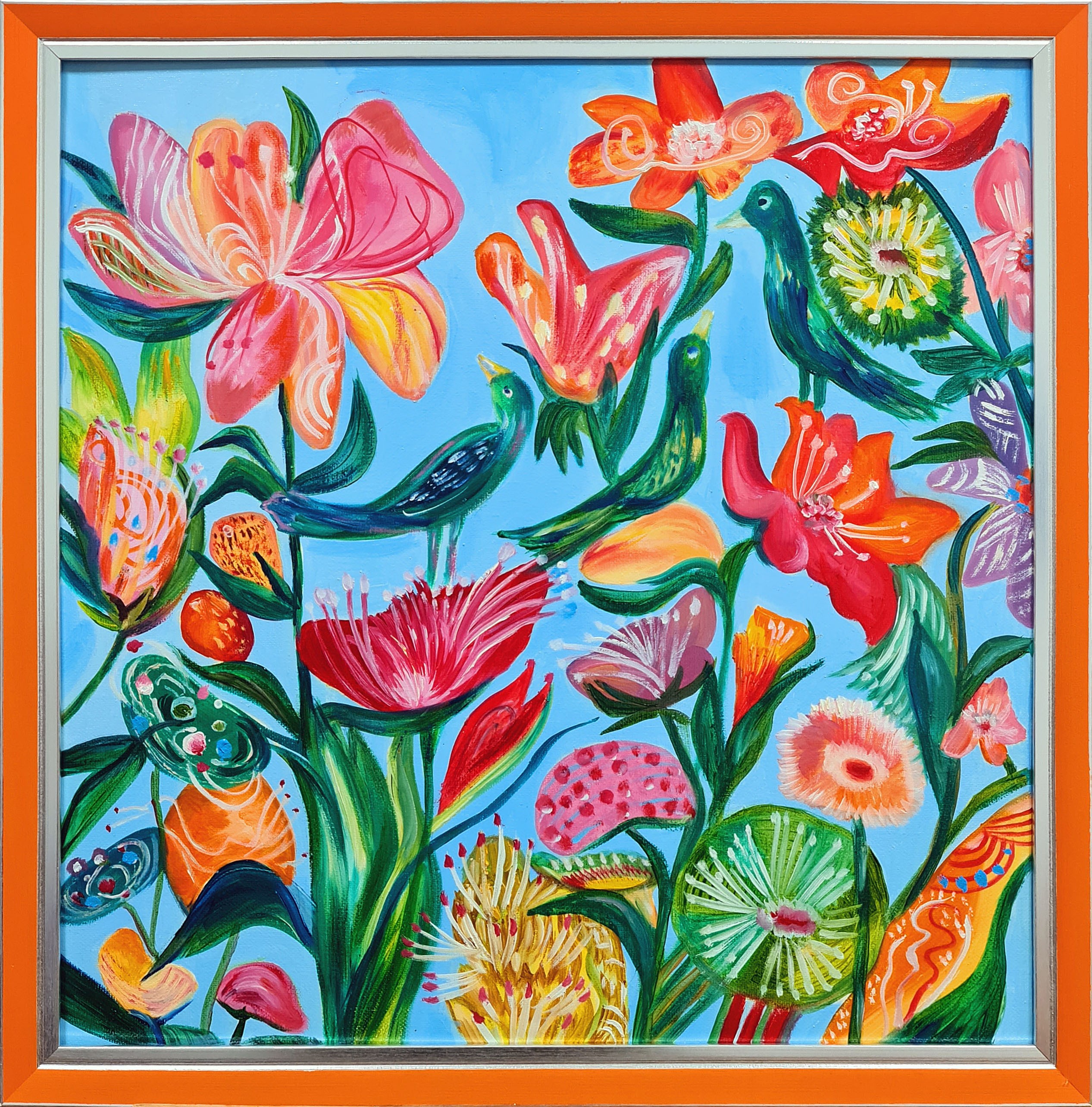 Lilya Volskaya, An exotic garden and 3 green bird Lilya Volskaya, An exotic garden and 3 green bird