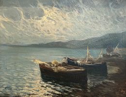 Painting, Pêcheurs le long de la Côte, Arnaldo De Lisio