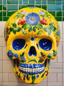 Drucke, Ceramic Style Delft Skull (1), Dead Head