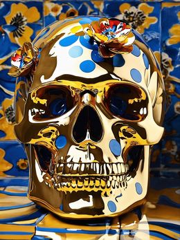 Print, Pure Gold Flower Skull, Dead Head