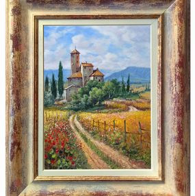 Peinture, Enchanted hamlet  - Tuscany painting landscape & frame, Domenico Ronca