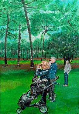 Painting, Golfeurs parcours, Joelle De Lacanau