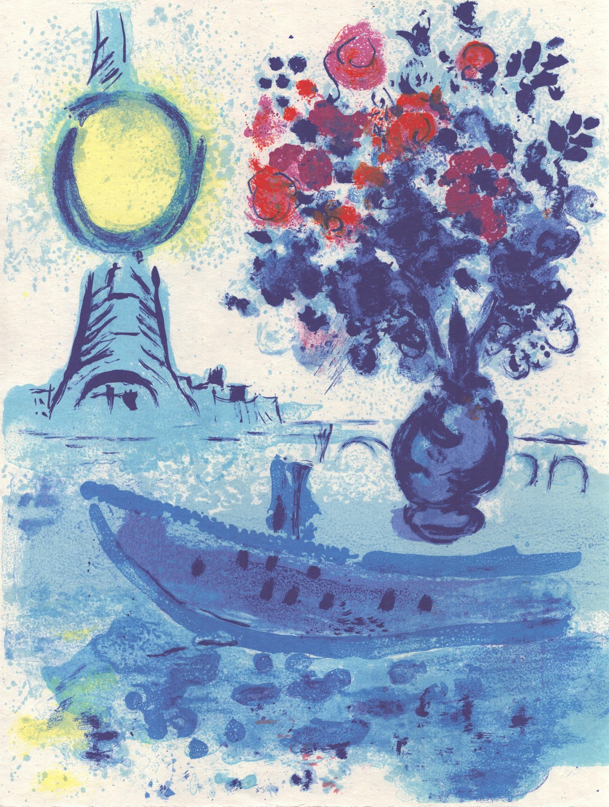 Marc Chagall, Bateau Mouche au bouquet Marc Chagall, Bateau Mouche au bouquet
