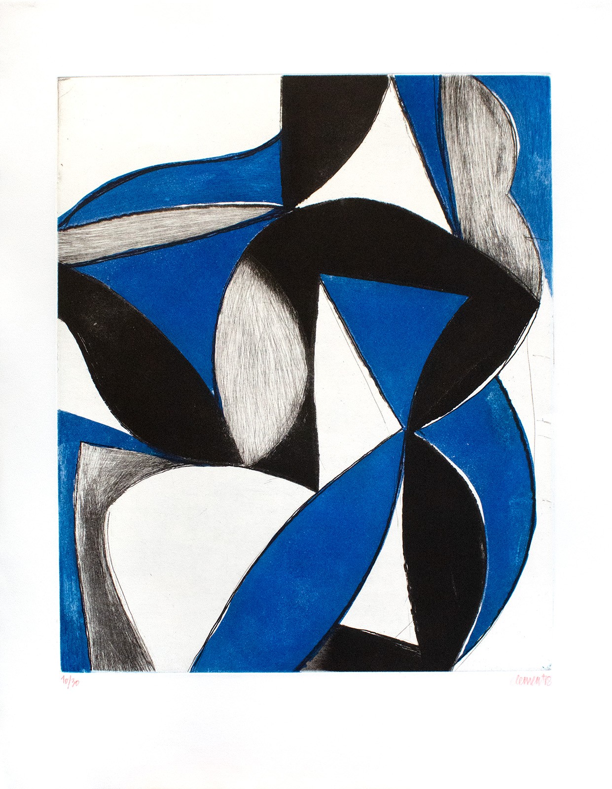 Alain Clément, Composition Bleue, gravure originale abstraite Alain Clément, Composition Bleue, gravure originale abstraite