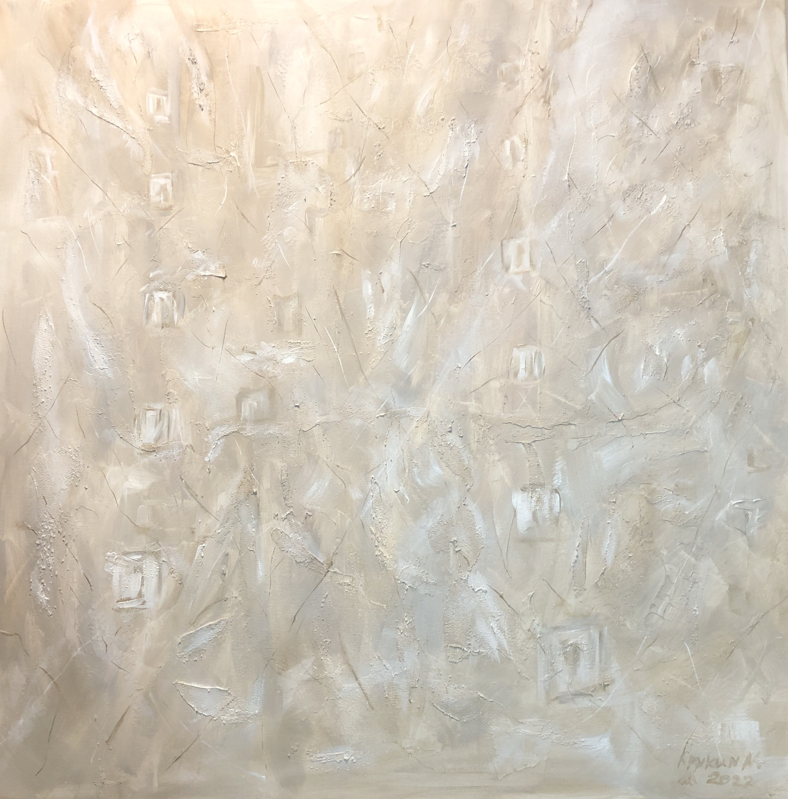 Nataliia Krykun, White snow on the seashore - large textured modern abstract painting, 3d Nataliia Krykun, White snow on the seashore - large textured modern abstract painting, 3d
