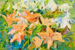 Peinture, Orange Lilies in the Garden, Yehor Dulin