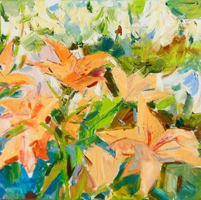 Pintura, Orange Lilies in the Garden, Yehor Dulin