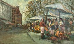 Pintura, Place du Molard et son Marché aux Fleurs à Genève, Kazimier Rubolowski