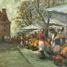 Gemälde, Place du Molard et son Marché aux Fleurs à Genève, Kazimier Rubolowski