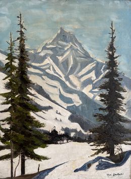 Painting, Montagne enneigée, et sapin, Joseph Gautschi