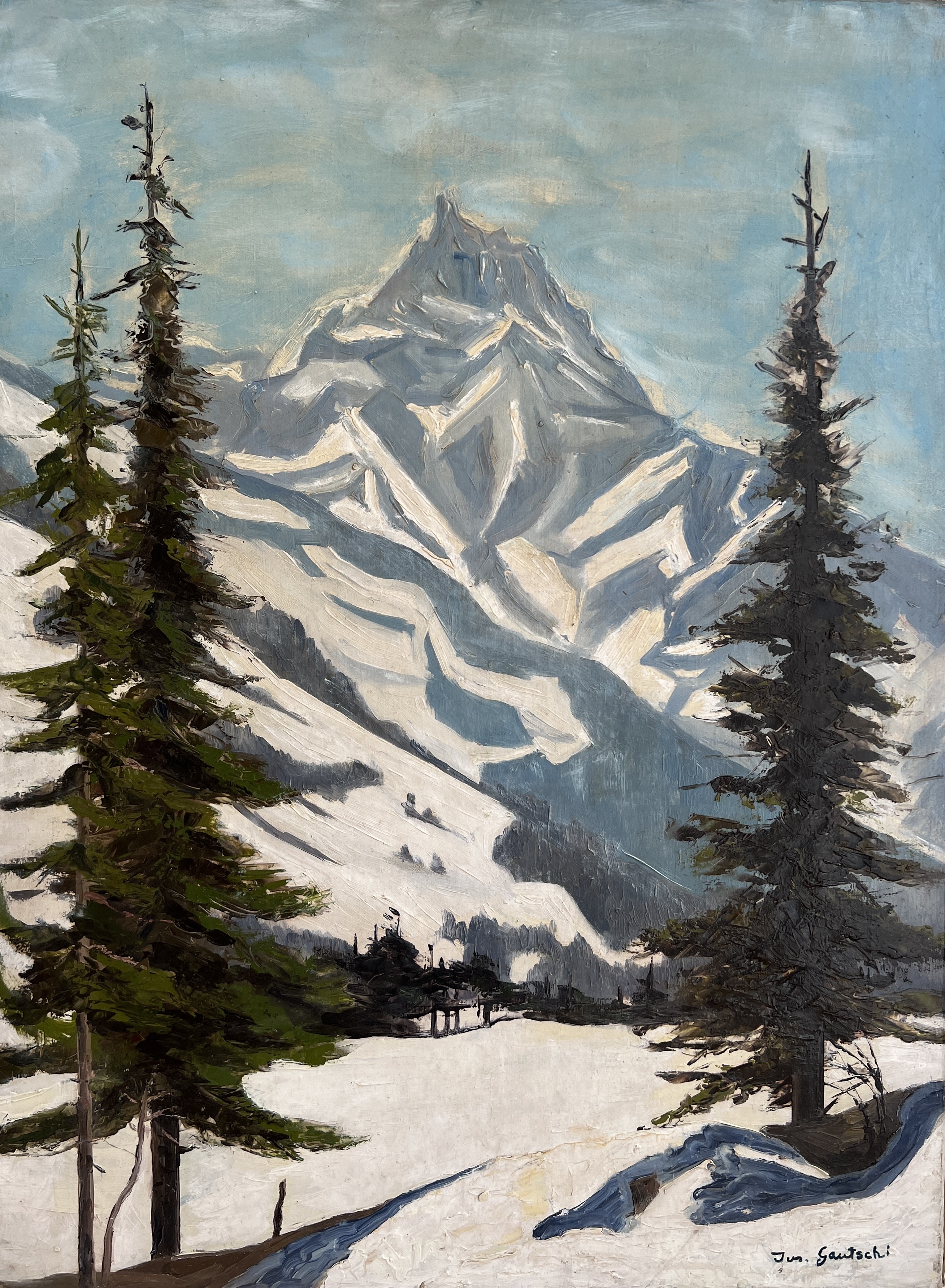 Joseph Gautschi, Montagne enneigée, et sapin Joseph Gautschi, Montagne enneigée, et sapin