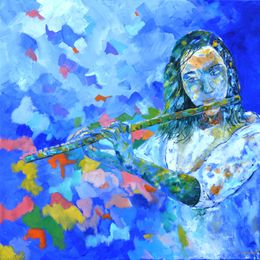 Gemälde, Playing the flute, Pol Ledent