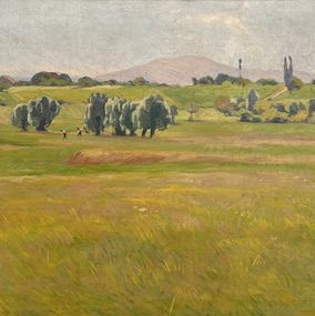Gemälde, Campagne avec personnages dans un champ, Albert Silvestre
