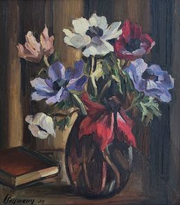 Peinture, Bouquet de fleur et livre, Louis Henri Salzmann