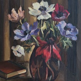 Pintura, Bouquet de fleur et livre, Louis Henri Salzmann