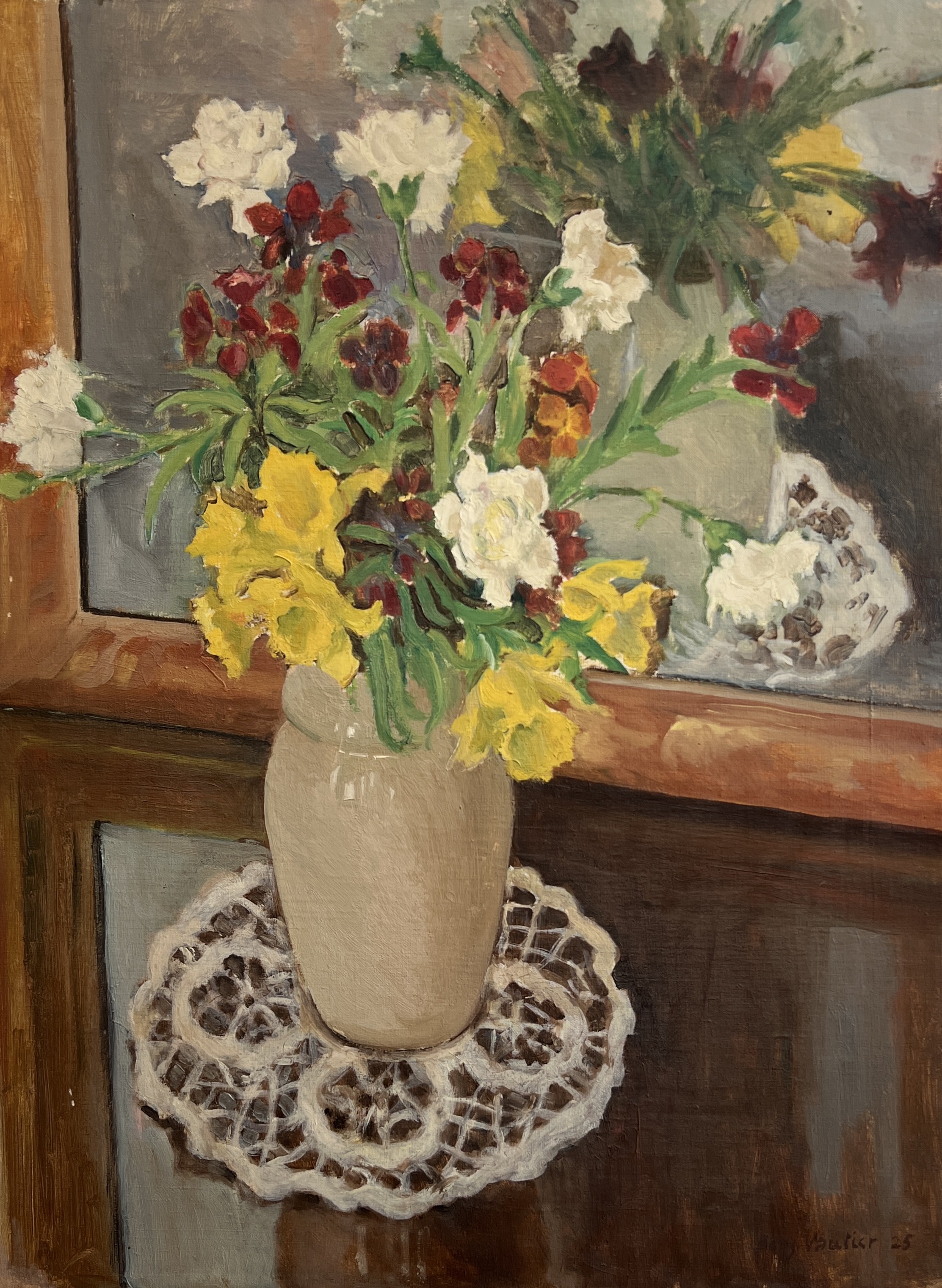 Benjamin II Vautier, Bouquet de fleur et napperon Benjamin II Vautier, Bouquet de fleur et napperon