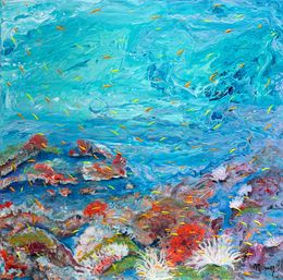 Painting, Inspiration aquatique - Faunes et Flores marines - série Fonds marins, Moniq