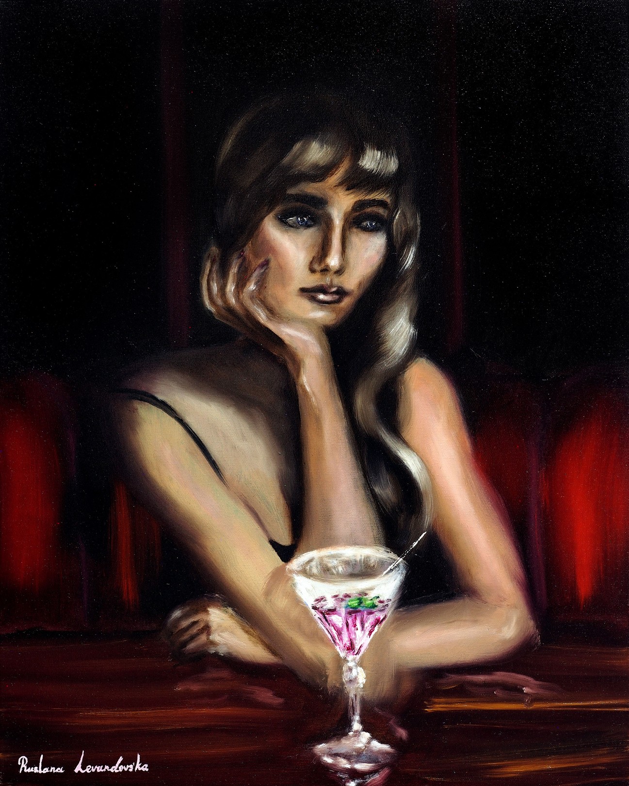 Ruslana Levandovska, Woman with a Pink Cocktail Ruslana Levandovska, Woman with a Pink Cocktail