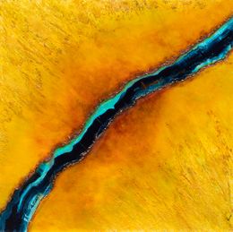 Painting, Canyon - Courant d'eau dans les gorges - Paysage vue du ciel, Thierry Nauleau