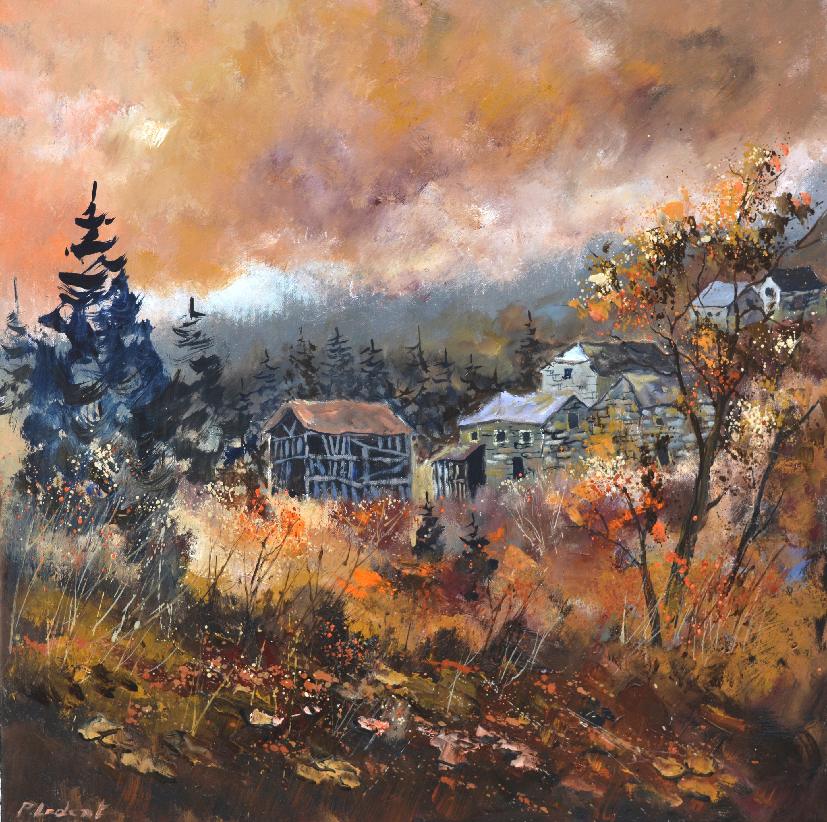 Pol Ledent, A few houses in autumn Pol Ledent, A few houses in autumn