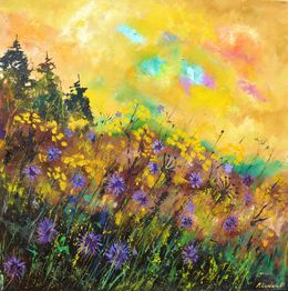 Painting, Cornflowers at dusk, Pol Ledent