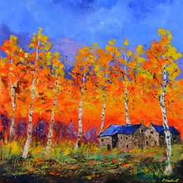 Painting, Aspentrees in autumn, Pol Ledent