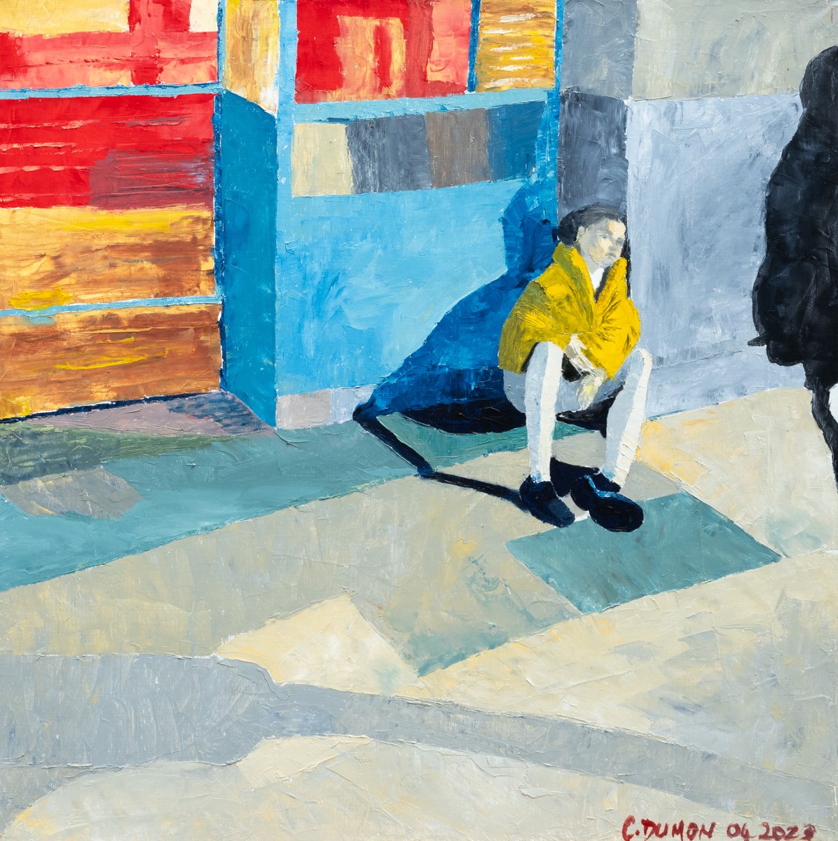 Christiane Dumon, Attente à Bilbao - Scène de vie urbaine figurative Christiane Dumon, Attente à Bilbao - Scène de vie urbaine figurative