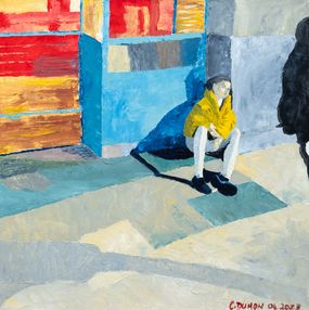 Painting, Attente à Bilbao - Scène de vie urbaine figurative, Christiane Dumon