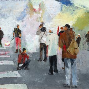Pintura, La Manif - Scène de vie urbaine figurative, Christiane Dumon