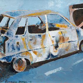 Peinture, La voiture - Scène de vie urbaine figurative, Christiane Dumon