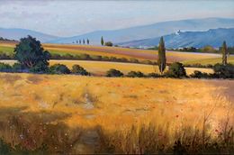 Painting, Summer countryside - June - Tuscany landscape painting, Andrea Borella